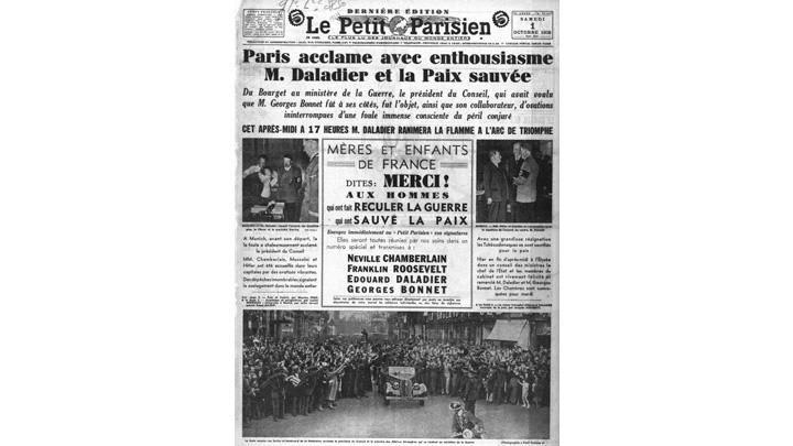 une de journal : Le Petit Parisien, 1er octobre 1938. 
