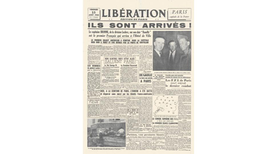 une de journal : Libération 25 août 1944